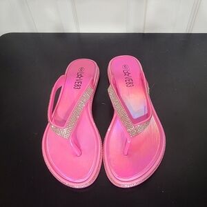 Bright Pink with Rhinestone Strap Flip-Flops